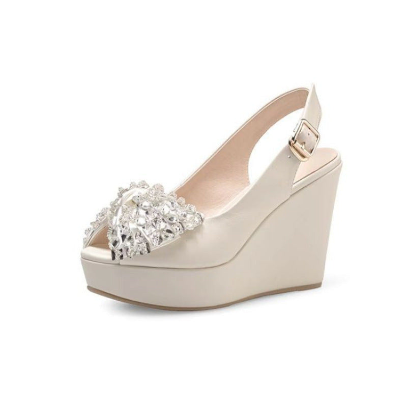 Women's Wedge Heel Rhinestone Platform Open Toe Sandals