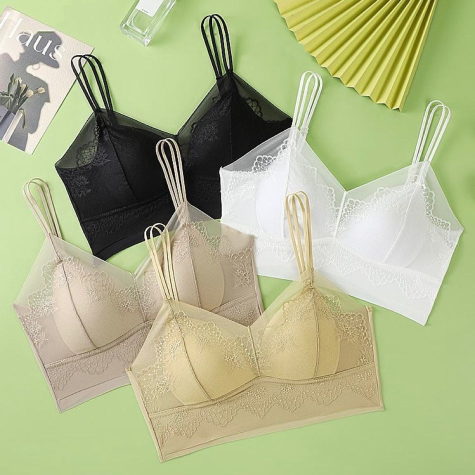 Women's Wireless Lace Support Bra with Beauty Back Design