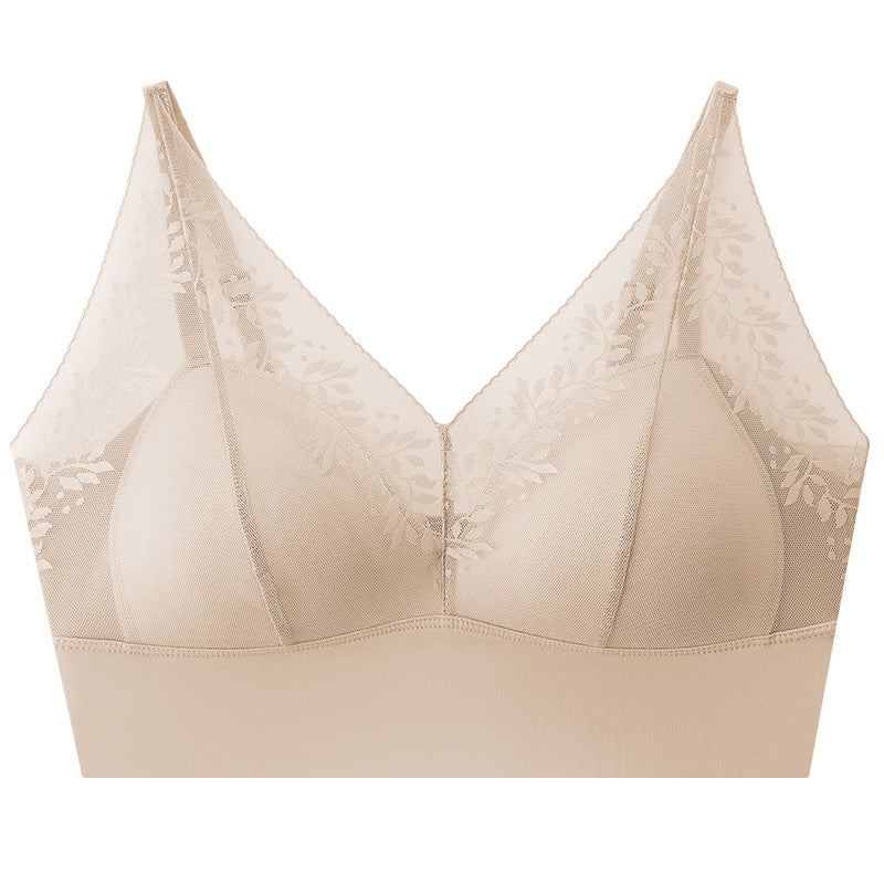 Women’s V-Neck Lace Splicing Camisole with Built-In Bra