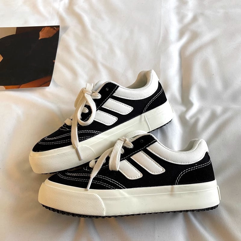 Women’s Retro Hong Kong Style Black Canvas Sneakers Casual Shoes