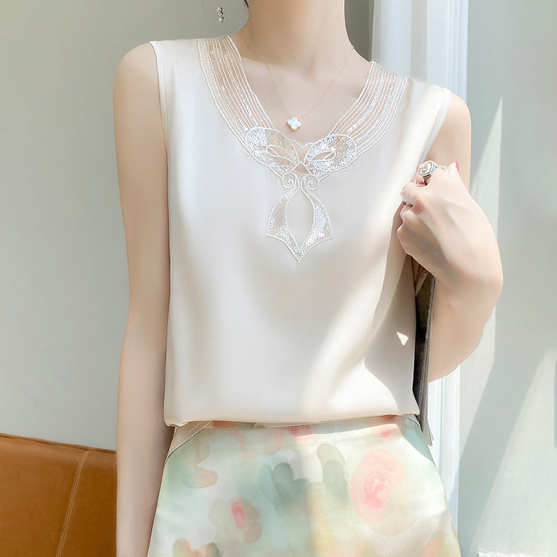 Women’s Ice Silk Lace Camisole Sleeveless Loose Summer Top