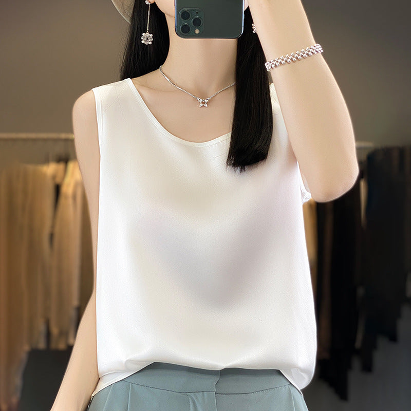 Women’s Sleeveless Round Neck Solid Color Pullover Camisole Top