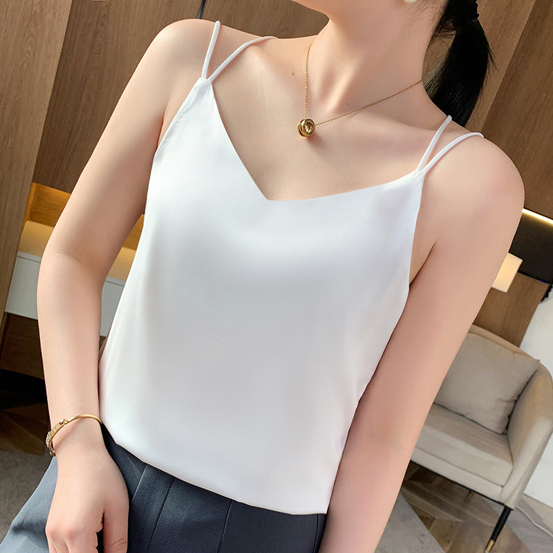 Women’s Ice Silk V-Neck Double Strap Backless Camisole Top