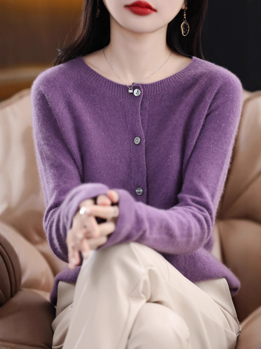 Women’s Round Neck Loose Knit Cardigan Sweater