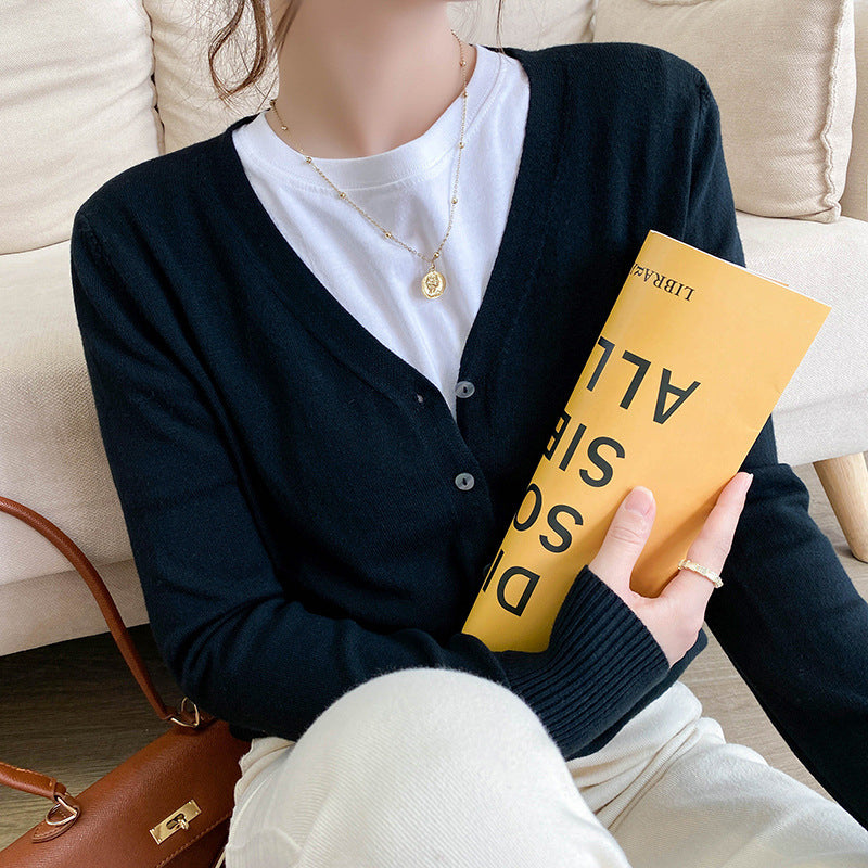Women's V-Neck Straight Knit Cardigan Office Sweater