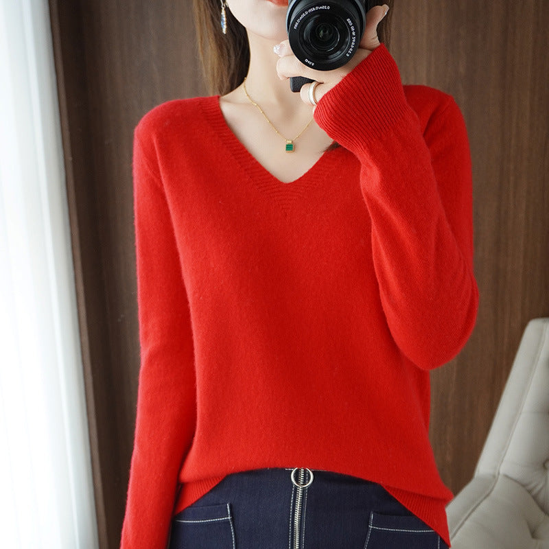 Women’s V-Neck Slim Fit Knitted Pullover Sweater White