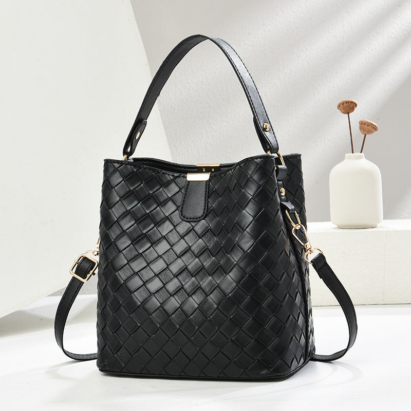 Woven Texture Large Capacity Women Bucket Crossbody Bag