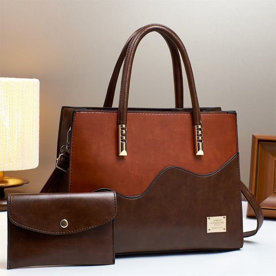Color Block Large Capacity Women Commuter Tote Bag