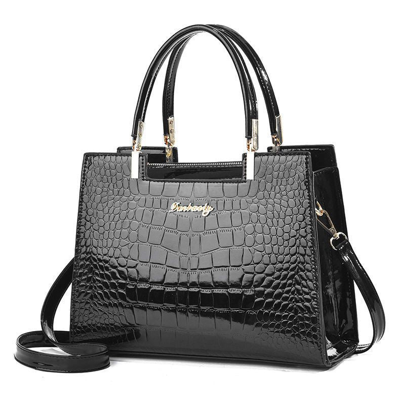 Crocodile Embossed Patent Leather Women Shoulder Handbag