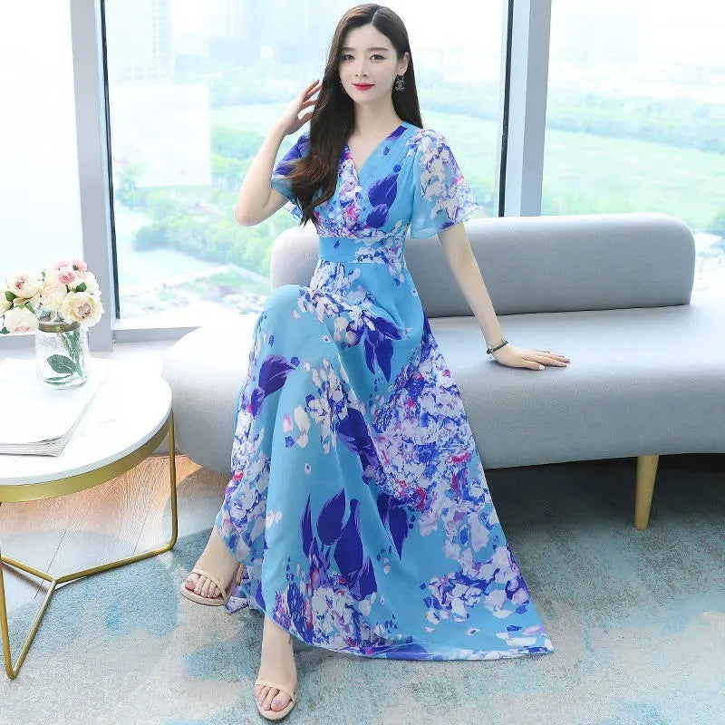 Bohemian Printed Midi Dress for Seaside Vacations