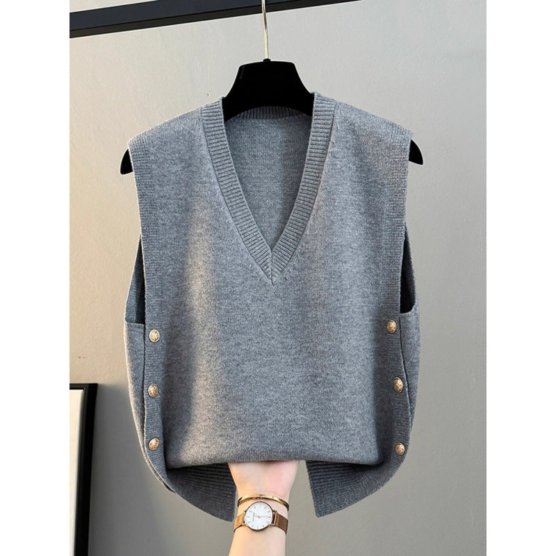 Women’s V-Neck Loose Knit Vest Sweater Outerwear Layer Top