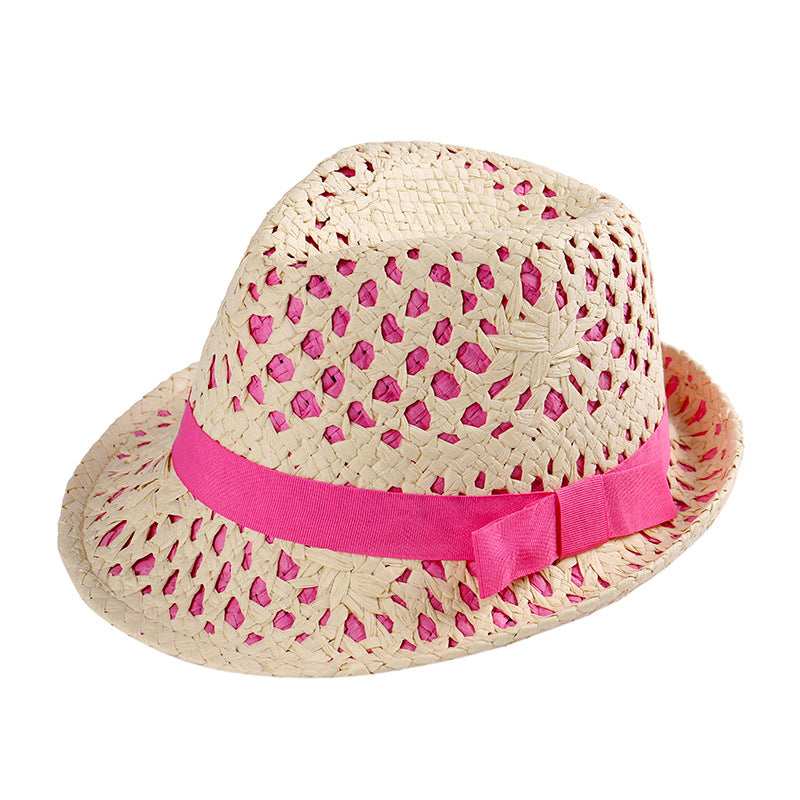 Double-Layer Rolled Brim Fedora Straw Hat British Style Sun Hat