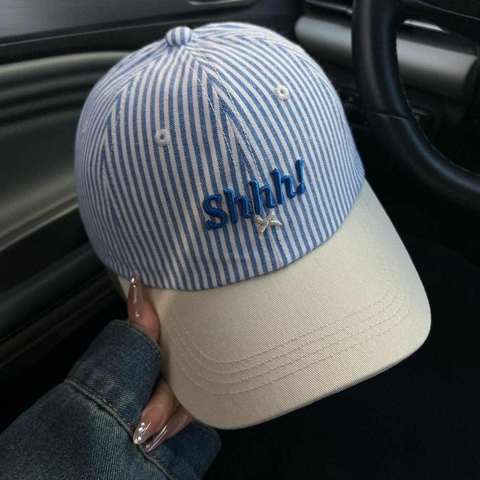 Women's Striped Embroidery Duckbill Baseball Cap Large Size Casual Style