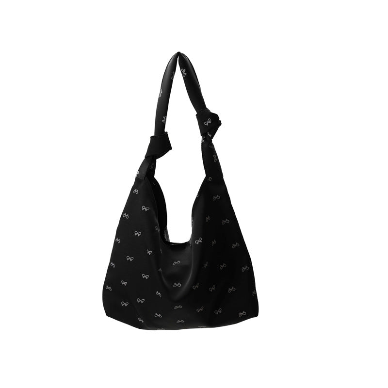 Bow Accent Canvas Shoulder Tote Shopping Bag for Women
