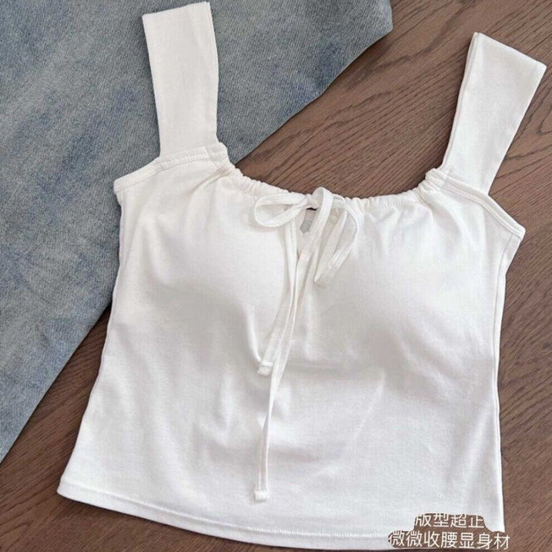 Women's White Lace-Up Padded Camisole Crop Top