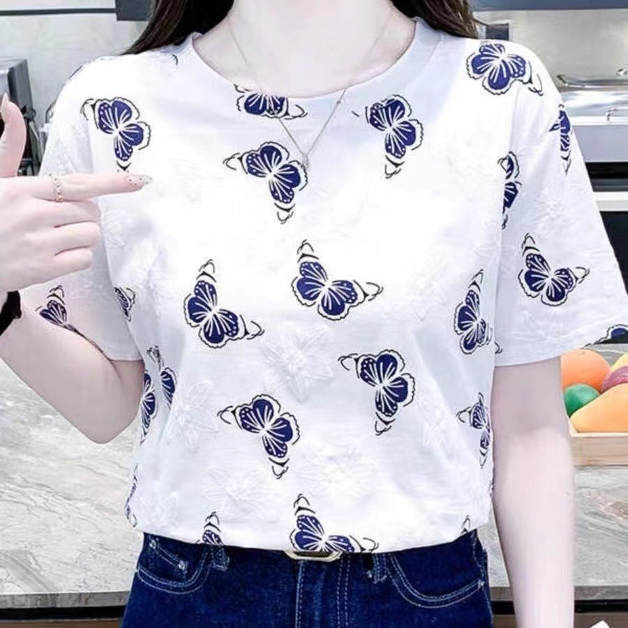 Women's White Round Neck Short Sleeve Relaxed Fit T-Shirt