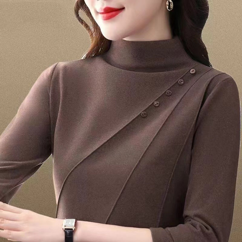 Women's Velvet Half Turtleneck Long Sleeve Slim Fit Top