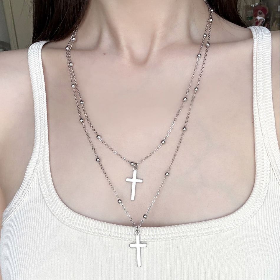 Y2K Cross Layered Necklace for Women Clavicle Chain
