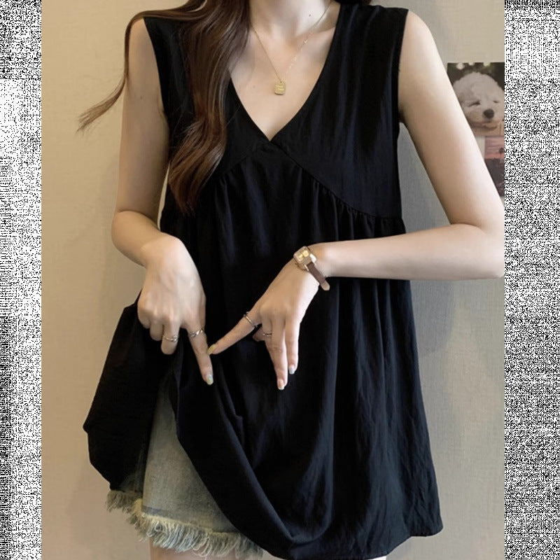 Women's V-Neck Sleeveless Relaxed Fit Casual Tank Top