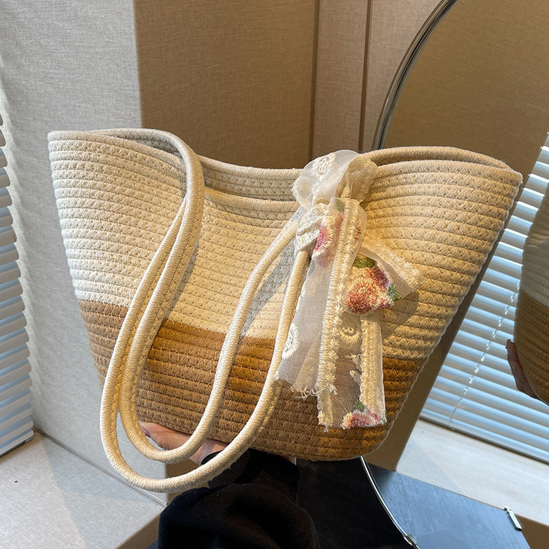 Woven PU Shoulder Tote Bag for Women with Large Capacity
