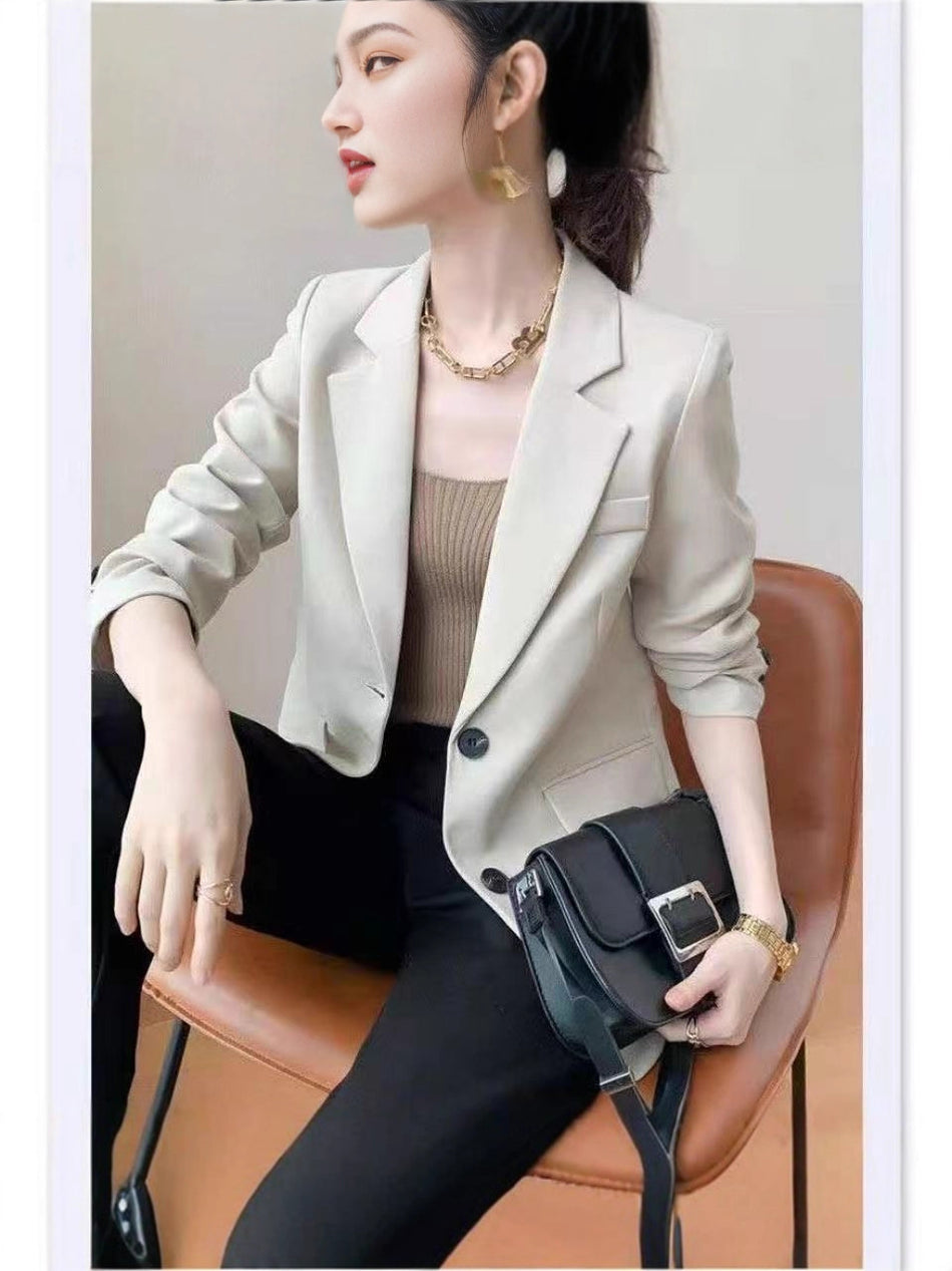 Brown Women's Mid-Length Casual Blazer with Two-Button Closure