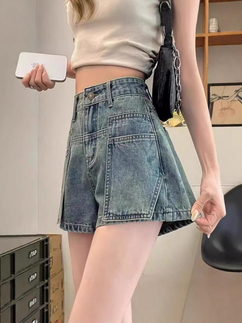 Women's Vintage Blue Wide-Leg Denim Casual Shorts