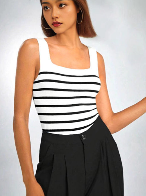Women's Striped Knit Camisole Slim Fit Sleeveless Tank Top