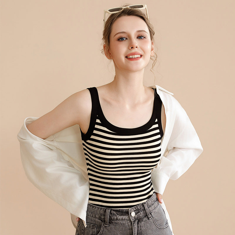 Women's Striped Seamless Camisole Vest with Chest Pad