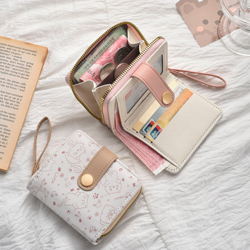 Cute Kitten PU Leather Coin Purse with Handle Wallet