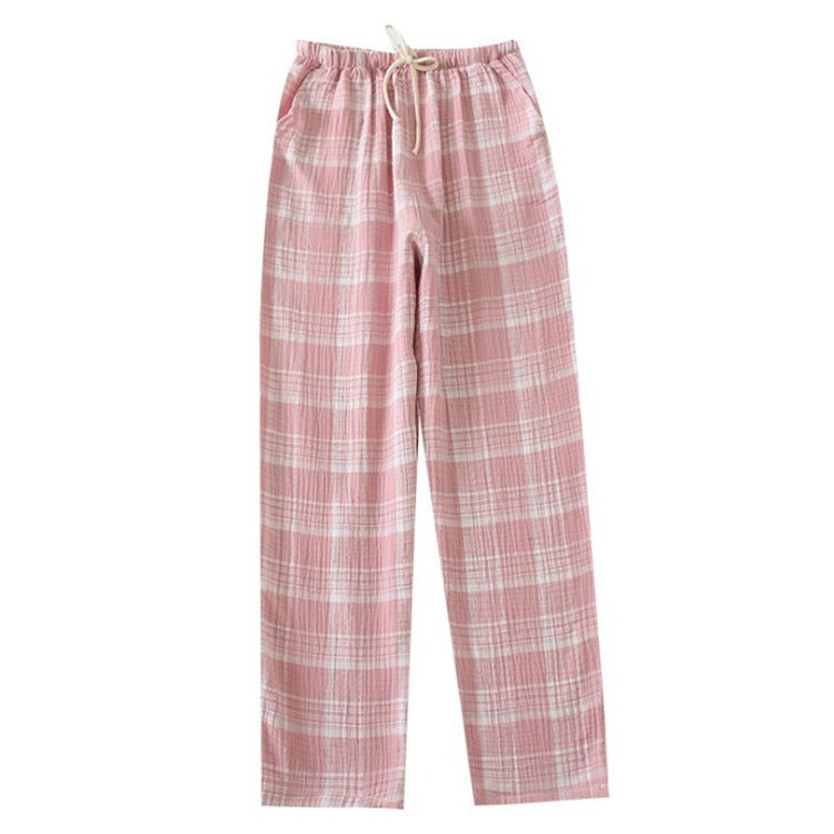 Unisex Plaid Crepe Pajama Set, Loose Lightweight Loungewear