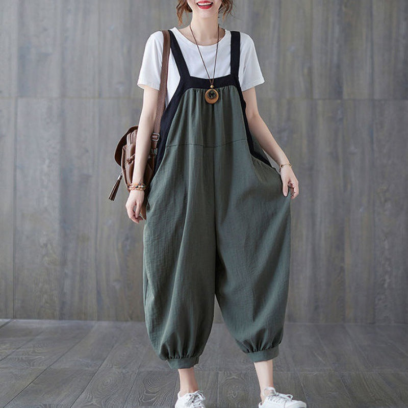 Plus Size Women’s Contrast Stitch Harem Suspender Jumpsuit