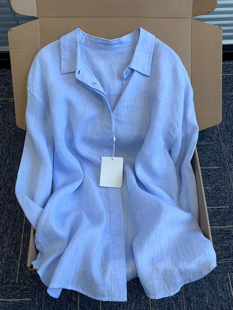 Women’s Cotton-Linen Lapel Shirt Jacket, Lightweight Summer Cardigan