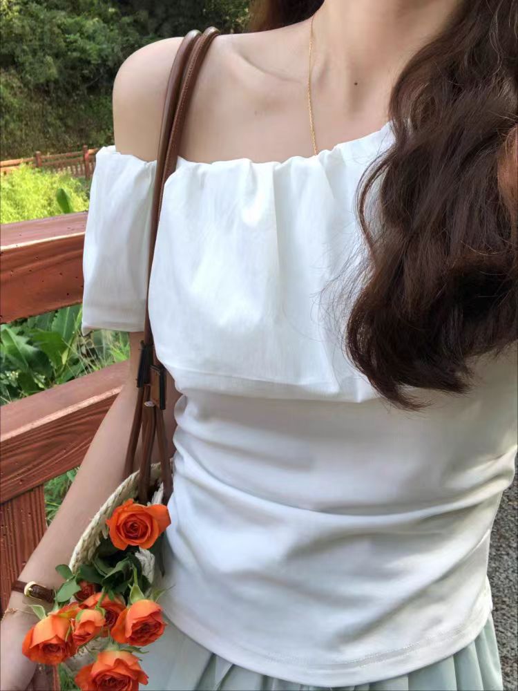 Cotton Off-Shoulder Ruffle Top with Slim-Fit Silhouette