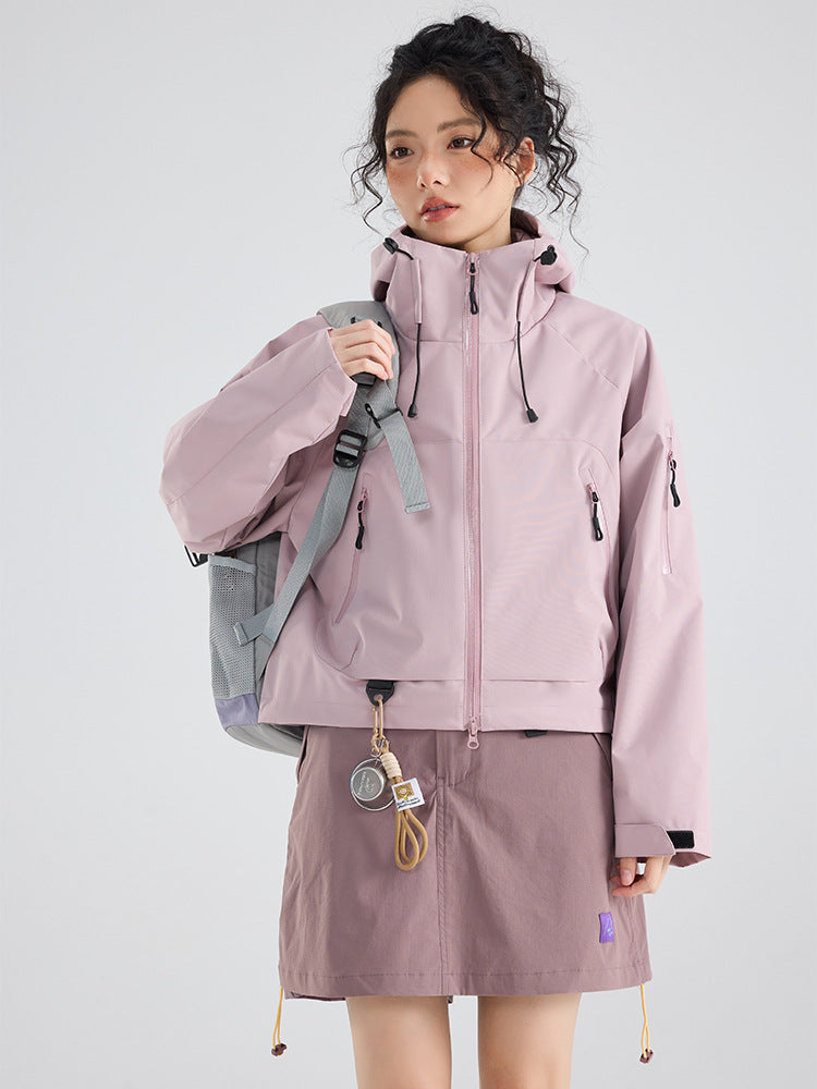 Women's Hooded Windproof Waterproof Outdoor Short Jacket