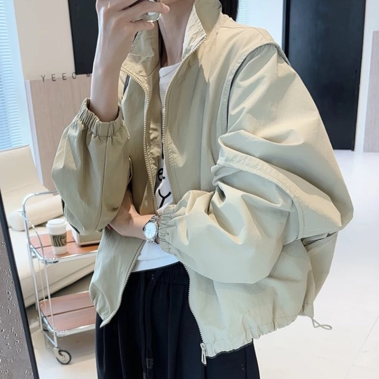 Women's Stand Collar Zipper Short Windbreaker Jacket
