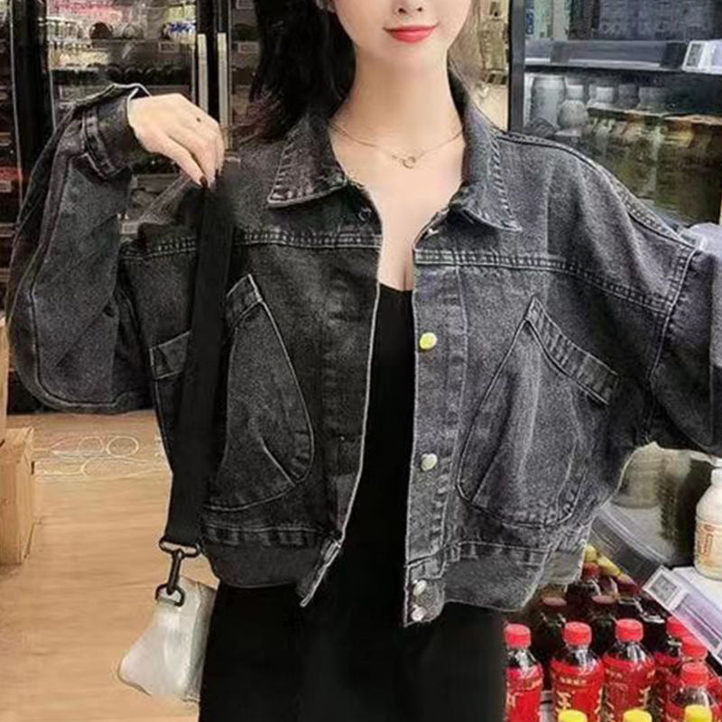 Women's Slim Fit Denim Jacket with Polo Collar