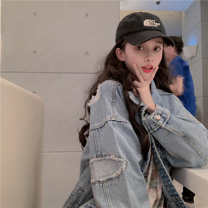 Women's Mid-Length Cotton Denim Jacket with Relaxed Fit