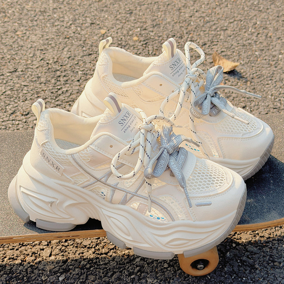 Women's Breathable Mesh Dad Sneakers with Thick Sole