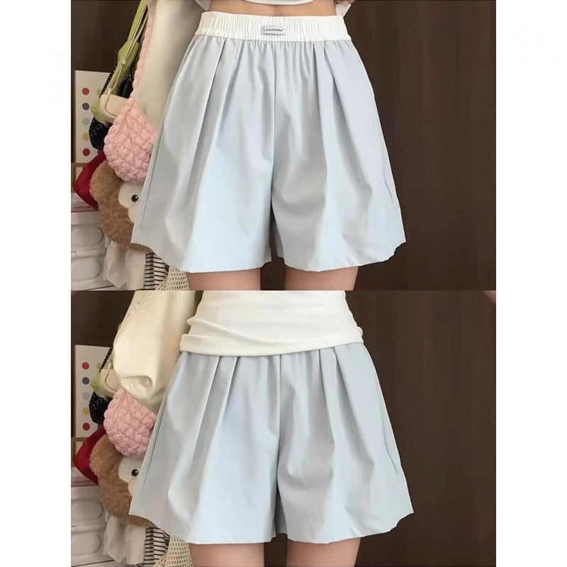 Women's High-Waist Wide-Leg Ice Silk Casual Shorts