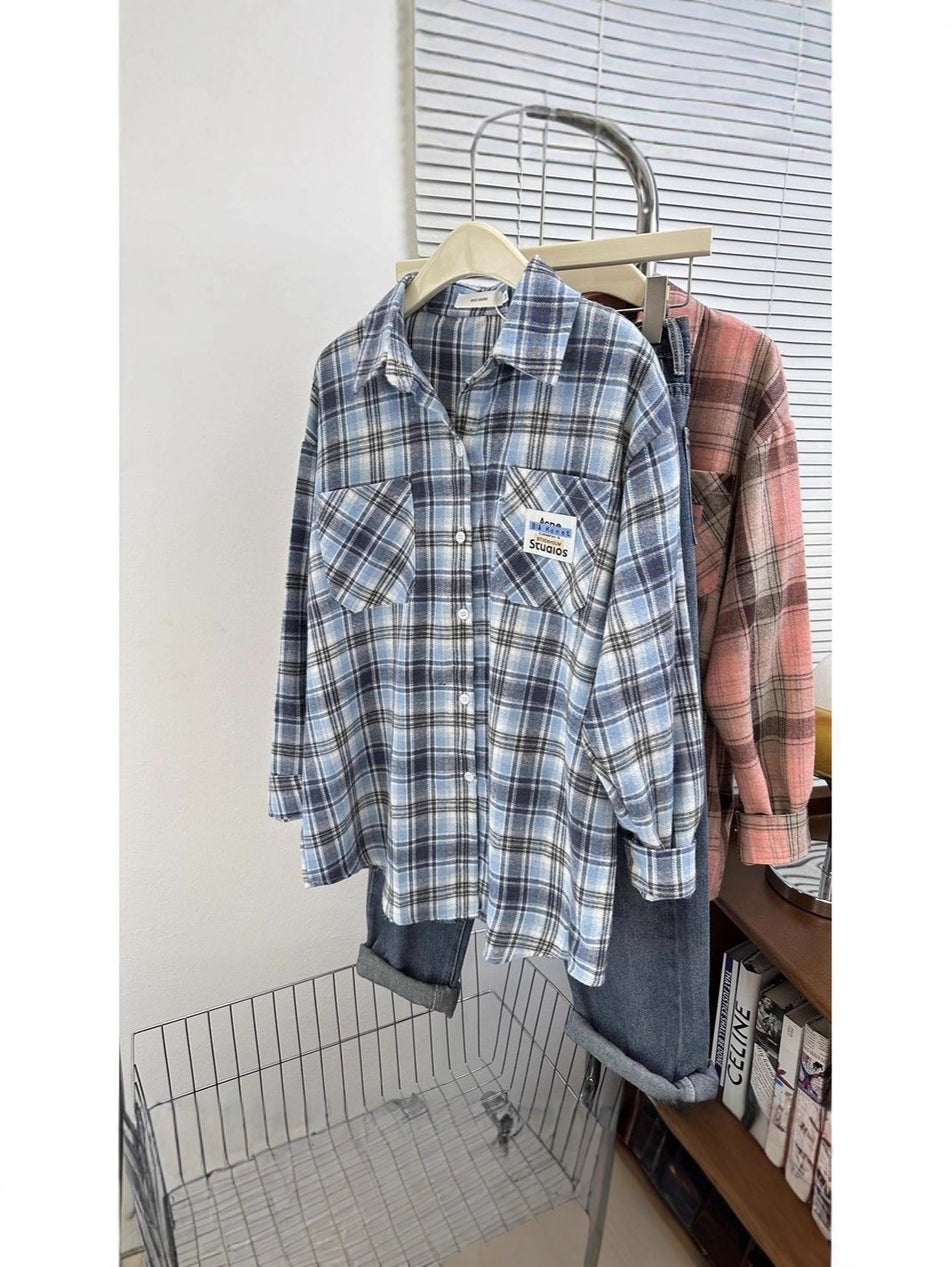 Unisex Plaid Long Sleeve Casual Normcore Shirt for Couples