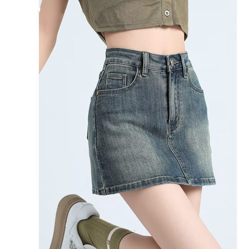 Women's Retro Denim High Waist Slim Fit Mini Skirt