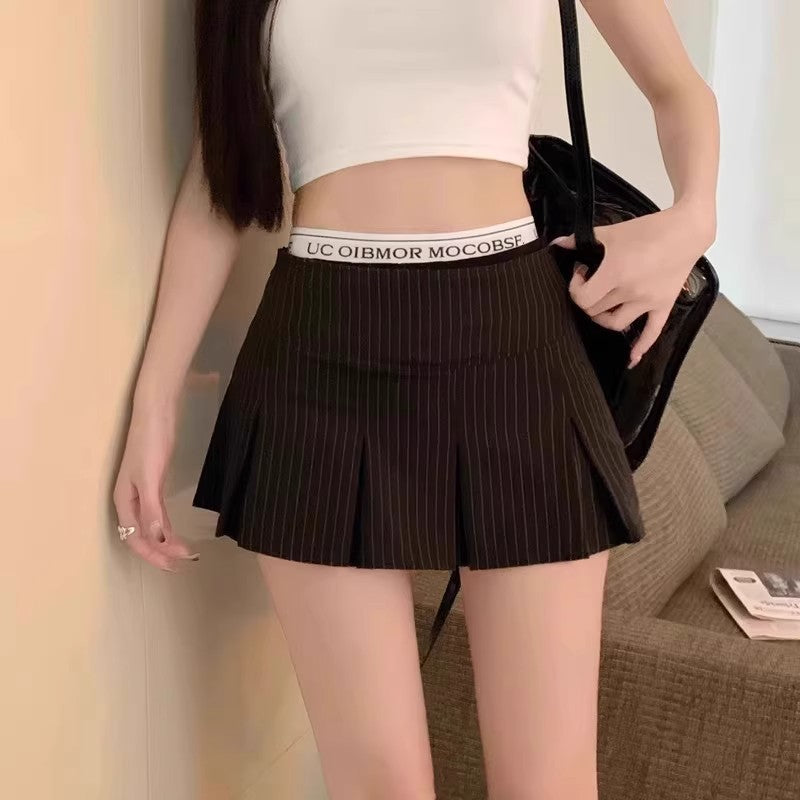 Women's High Waist Faux Two-Piece Pleated A-Line Mini Skirt
