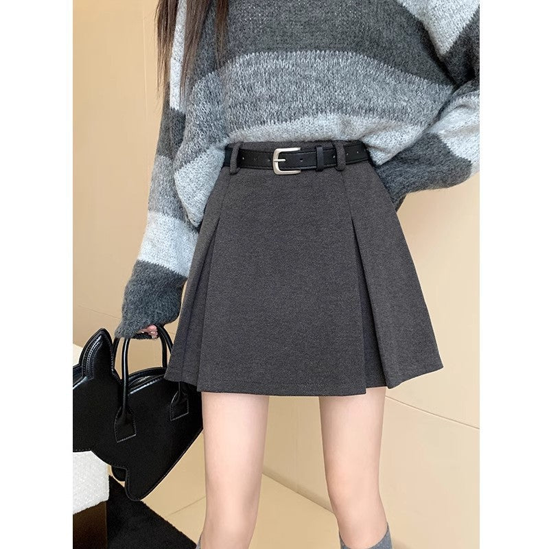 High-Waisted Pleated Wool Blend A-Line Skirt for Women