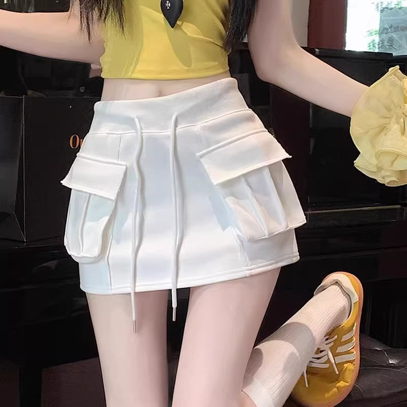High-Waisted A-Line Skort with Flap Pocket Detail