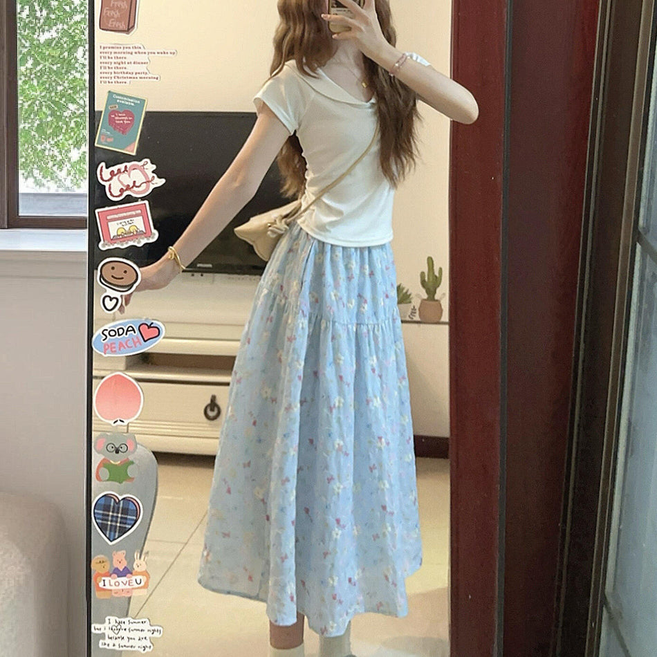 Embroidered Floral High-Waist A-Line Midi Skirt