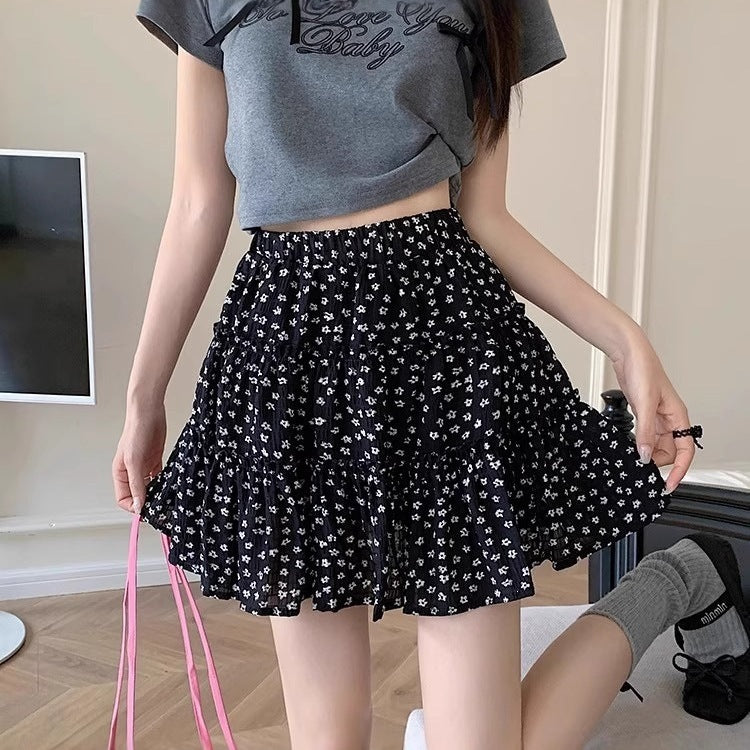 Vintage Floral High-Waist Chiffon Cake Skirt