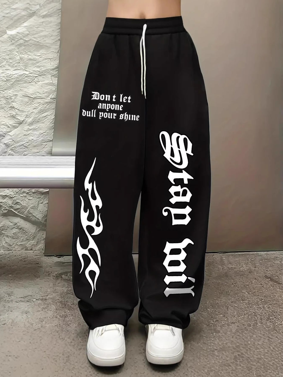 Women's High Waist Drawstring Pants – Wide Leg Streetwear Trousers