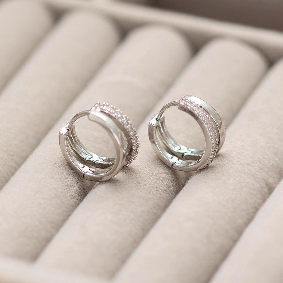 Silver Diamond Hoop Earrings – Geometric Light Luxury Fashion Jewelry