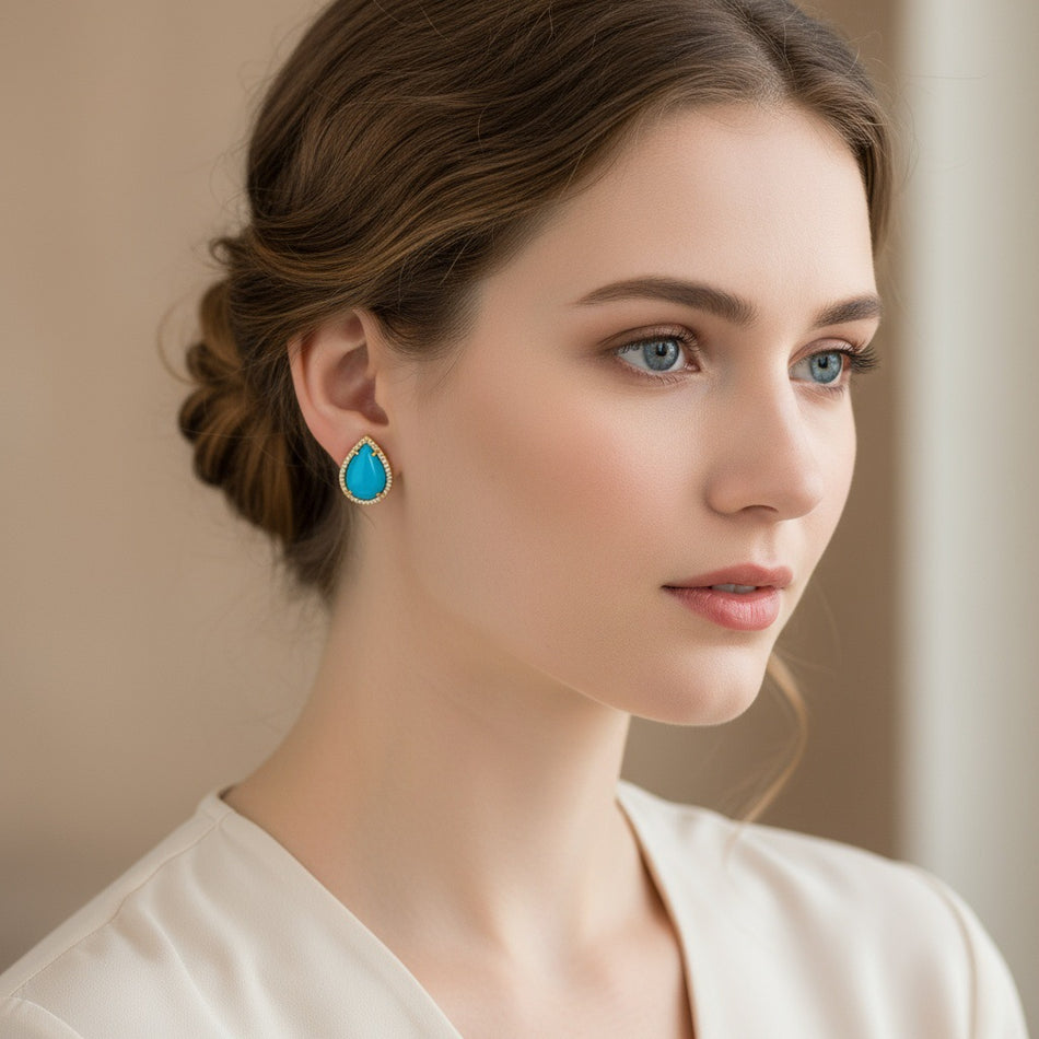 Gold Plated Water Drop Oval Earrings for Women