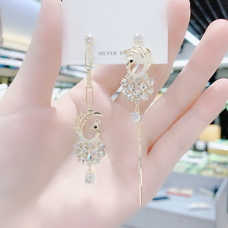 AB Diamond Phoenix Tassel Earrings with 925 Silver Pins